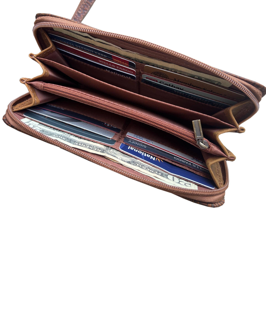 Vintage cowhide leather wallet with handle strap