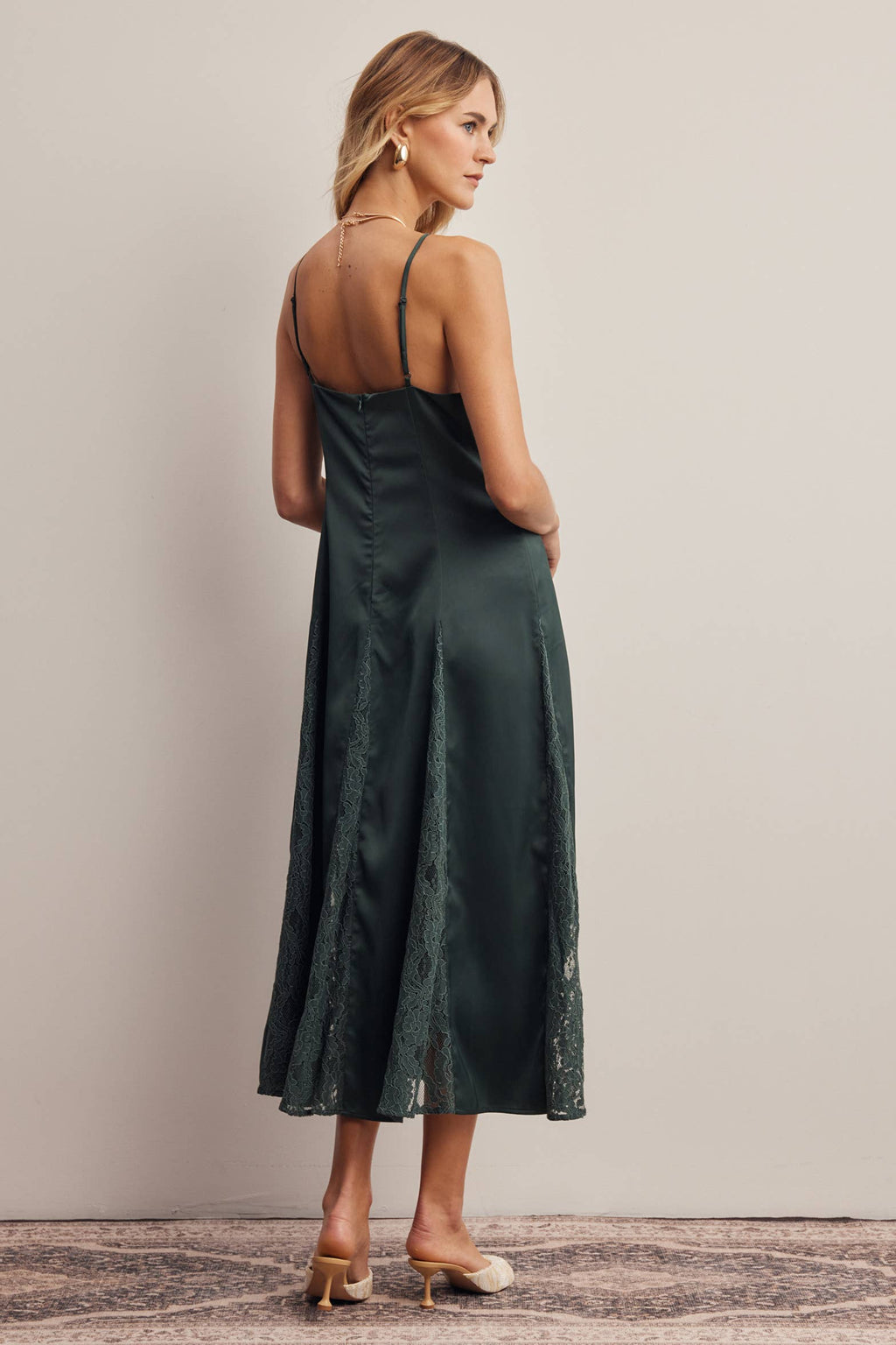 Lace Panel Satin Slip Midi Dress