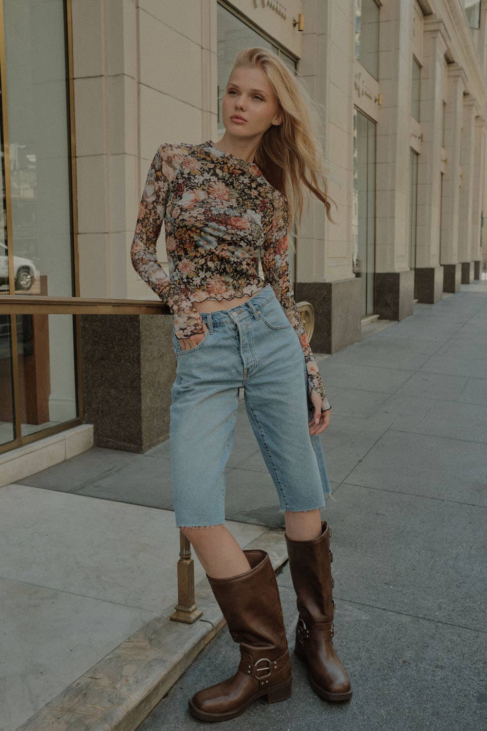 Floral Mesh Long-Sleeve Top