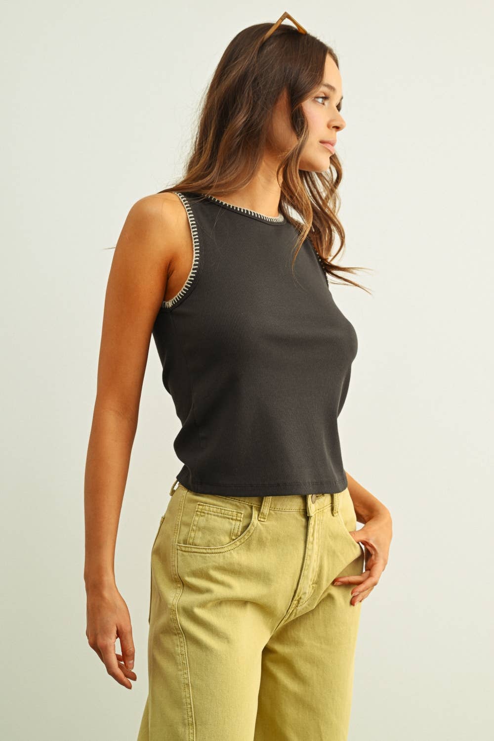 Ribbed Knit Top with Stitch Detail