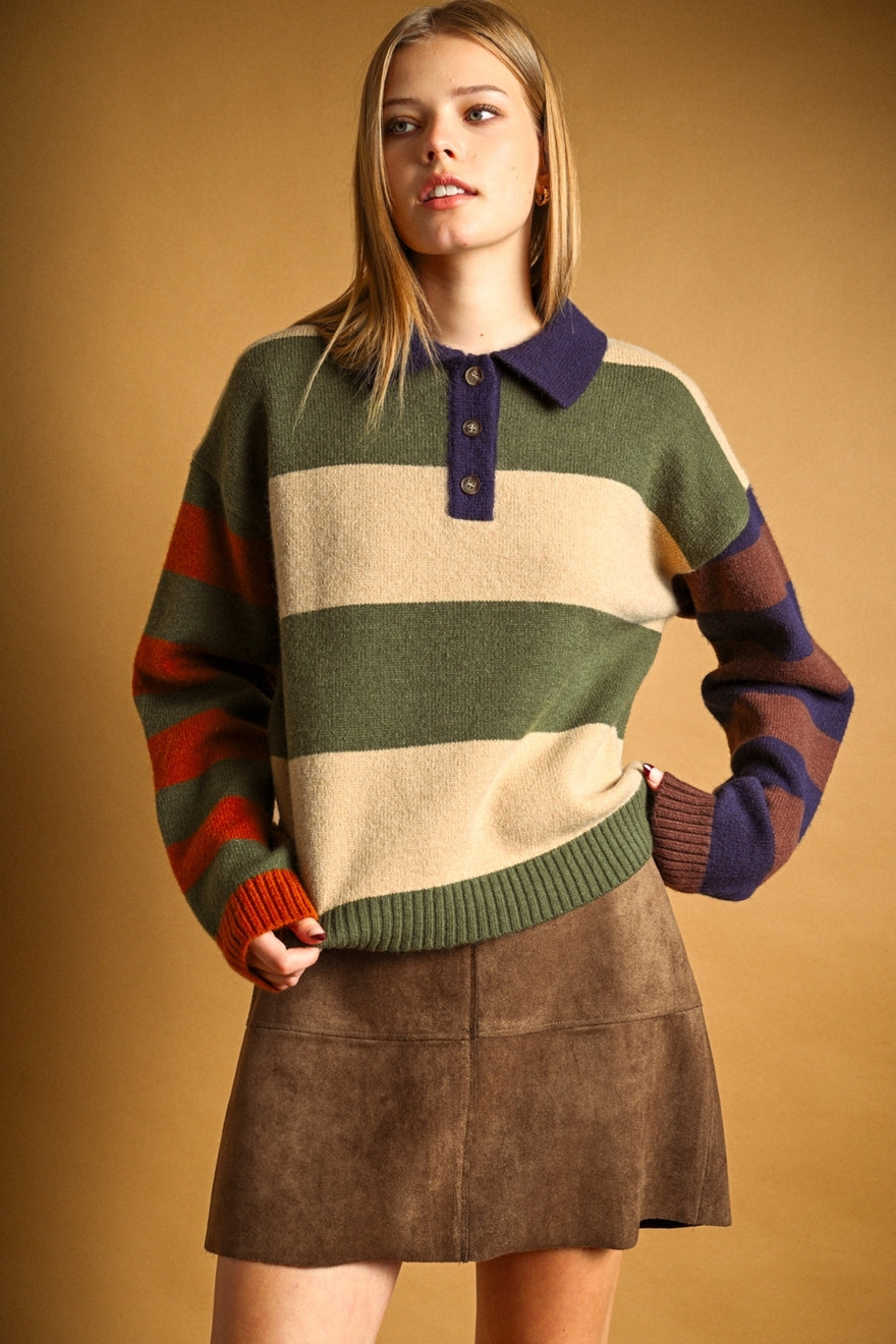 Multi Color Long Sleeve Polo