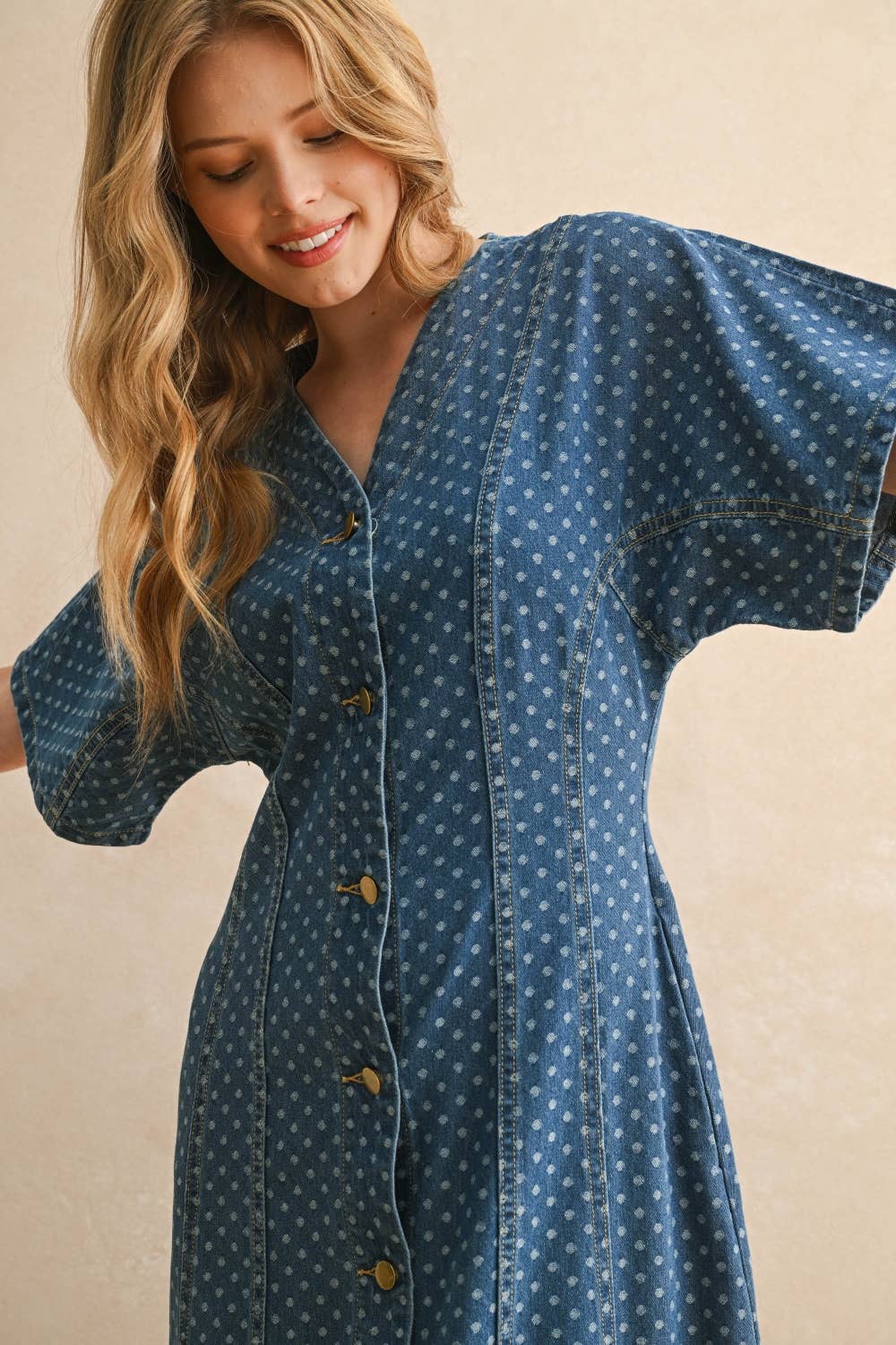 Dot Detail Botton Dress