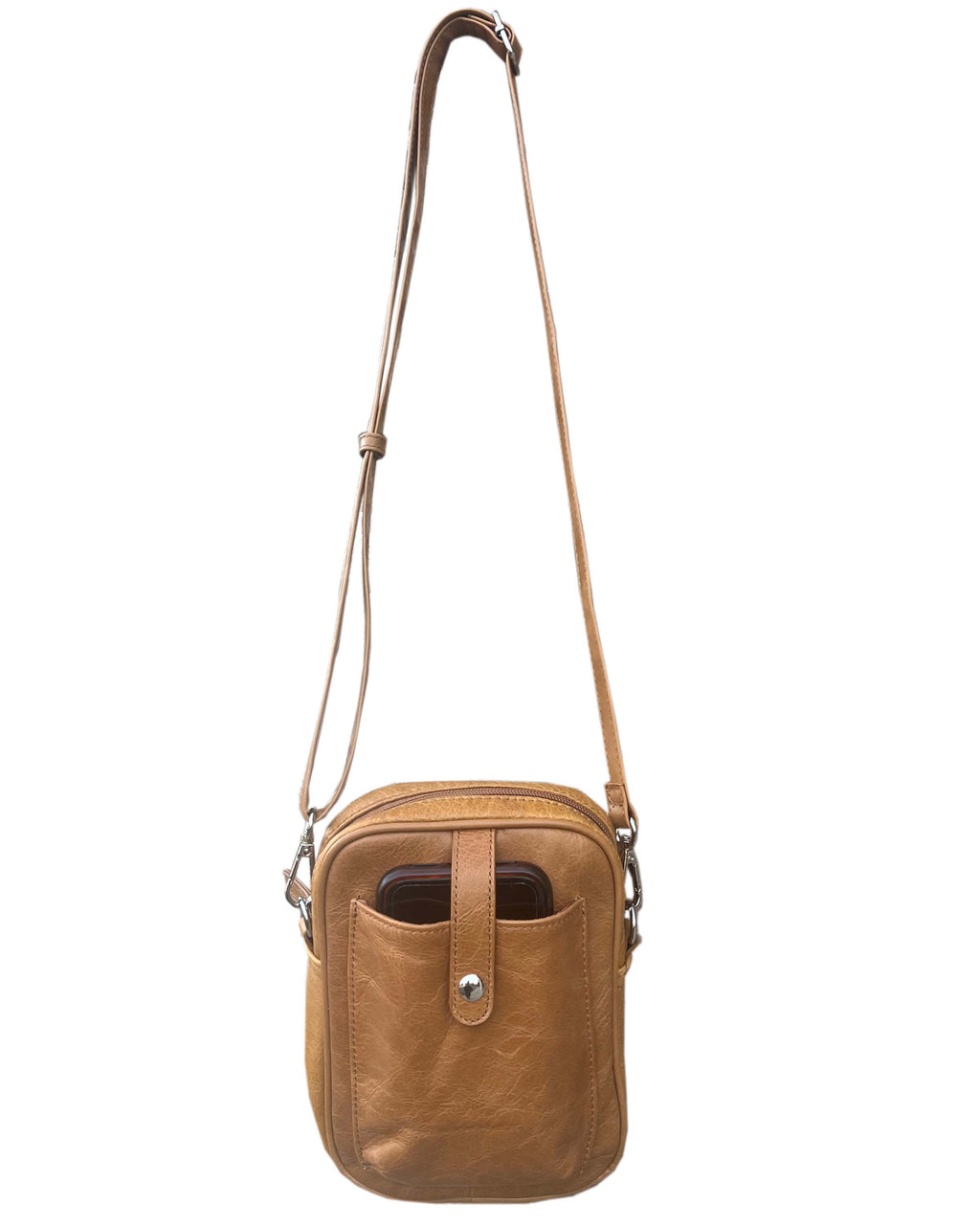 Cowhide leather crossbody shoulder bag with phone pocket