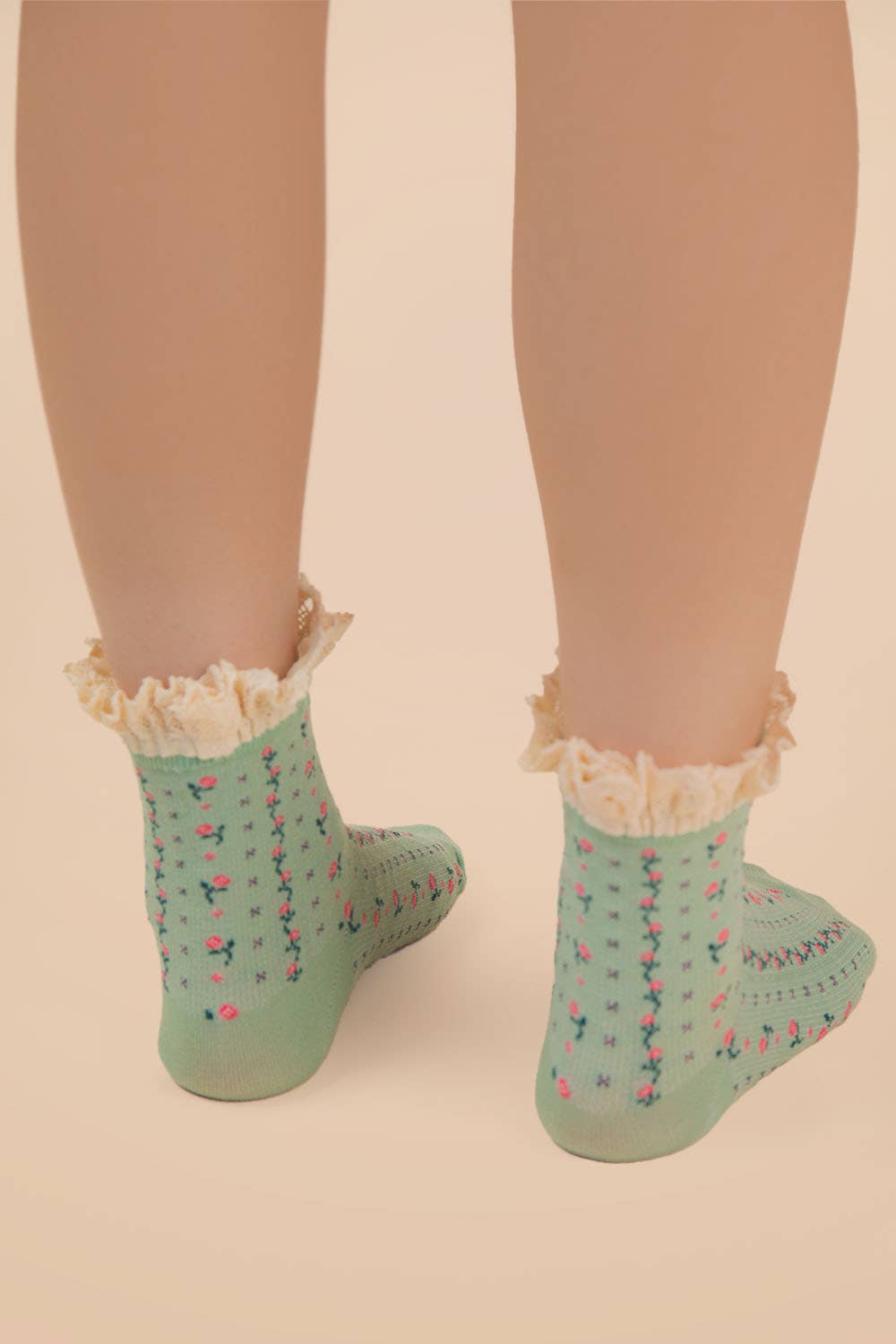 Lace Trim Floral Crew Socks
