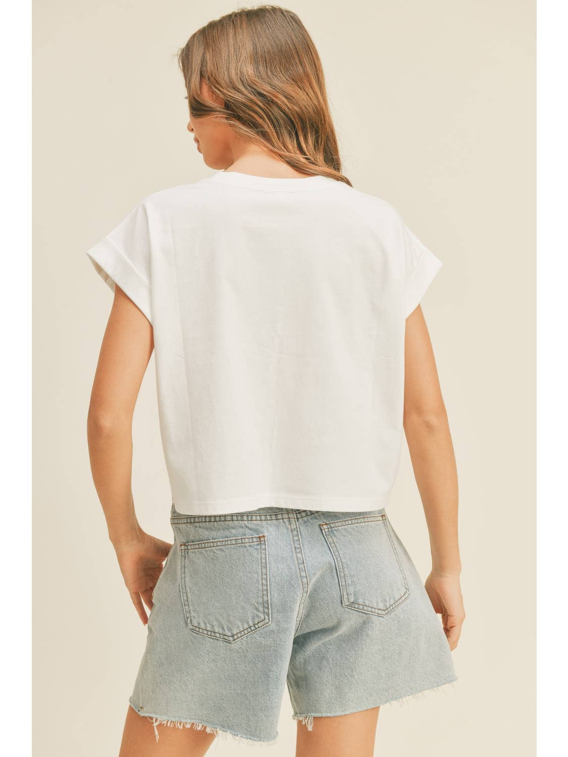 Round Neck Cuffed Sleeve Top