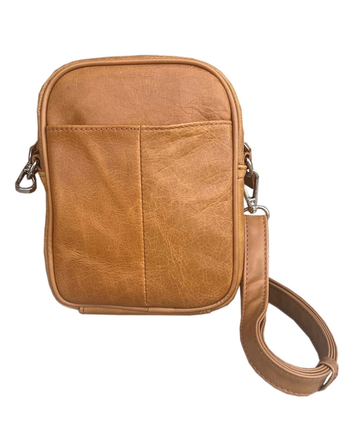 Cowhide leather crossbody shoulder bag with phone pocket