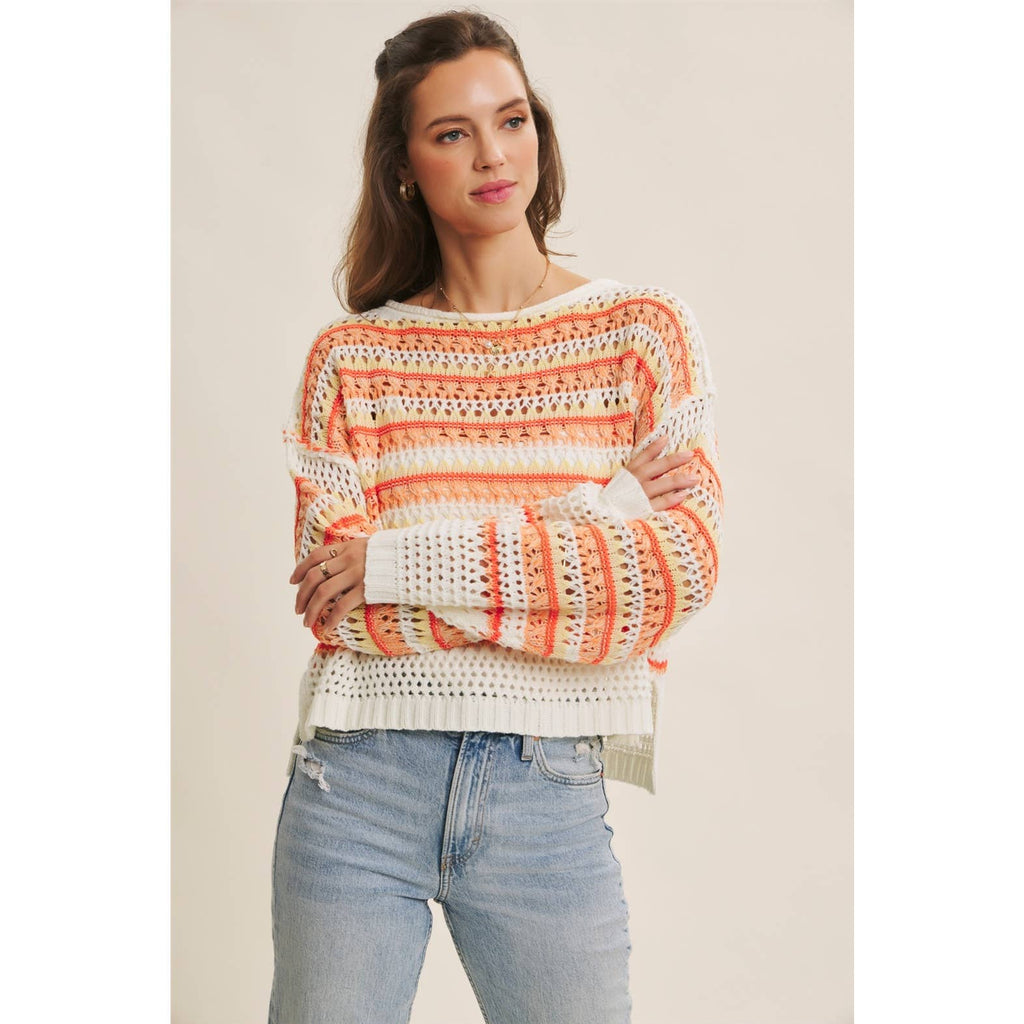 Loose Fit Stripe Crochet Sweater