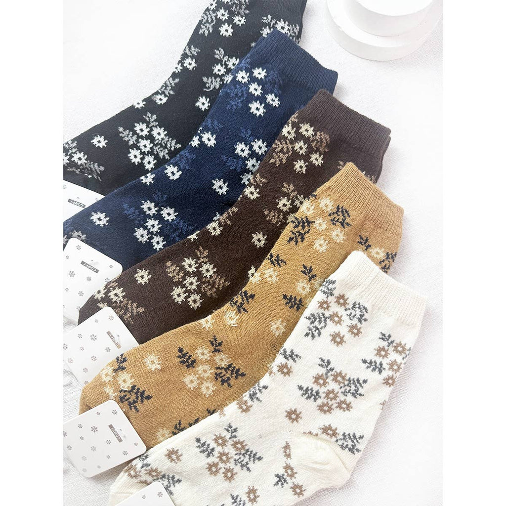 Flower Pattern Soft Cabin Cozy Crew Socks