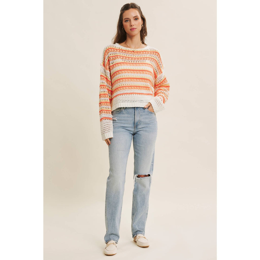 Loose Fit Stripe Crochet Sweater
