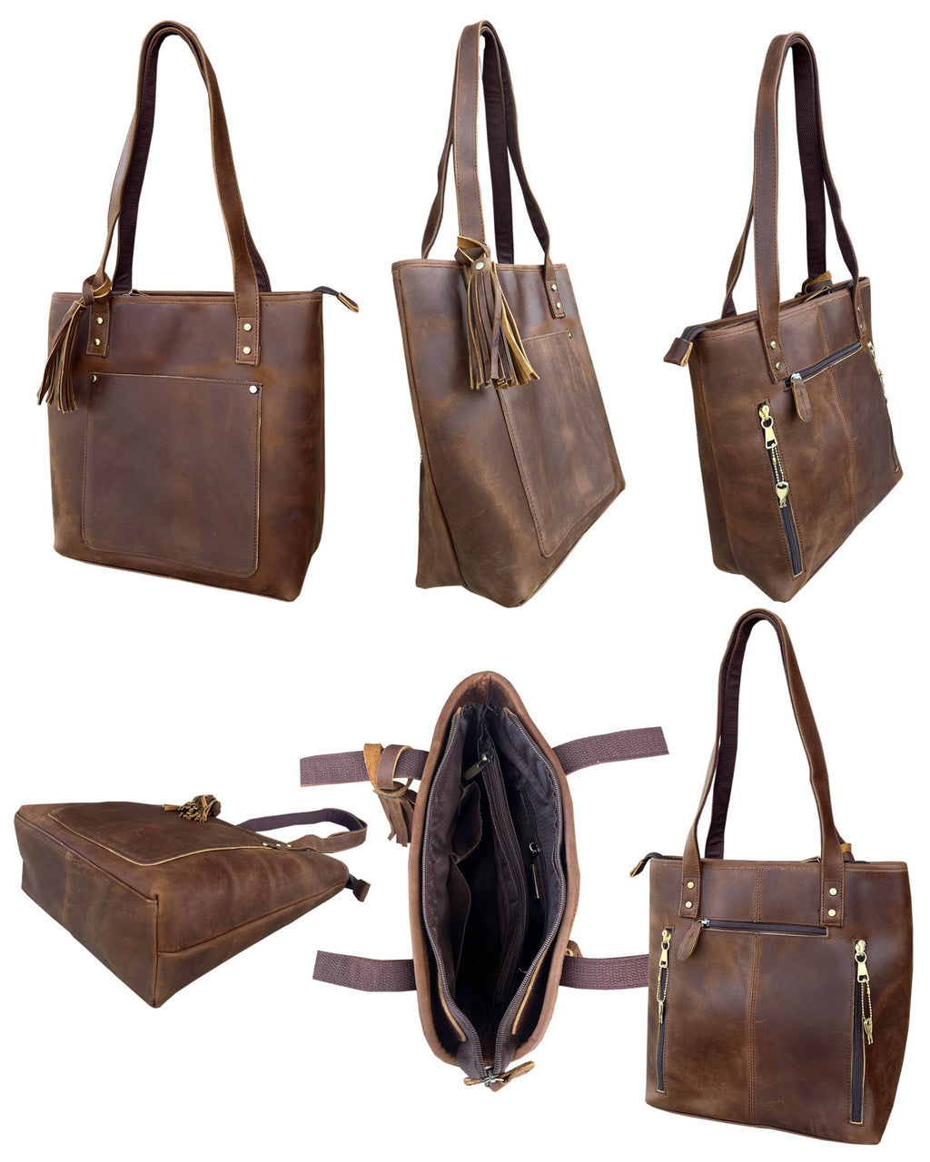 Vintage cowhide leather tote shoulder bag