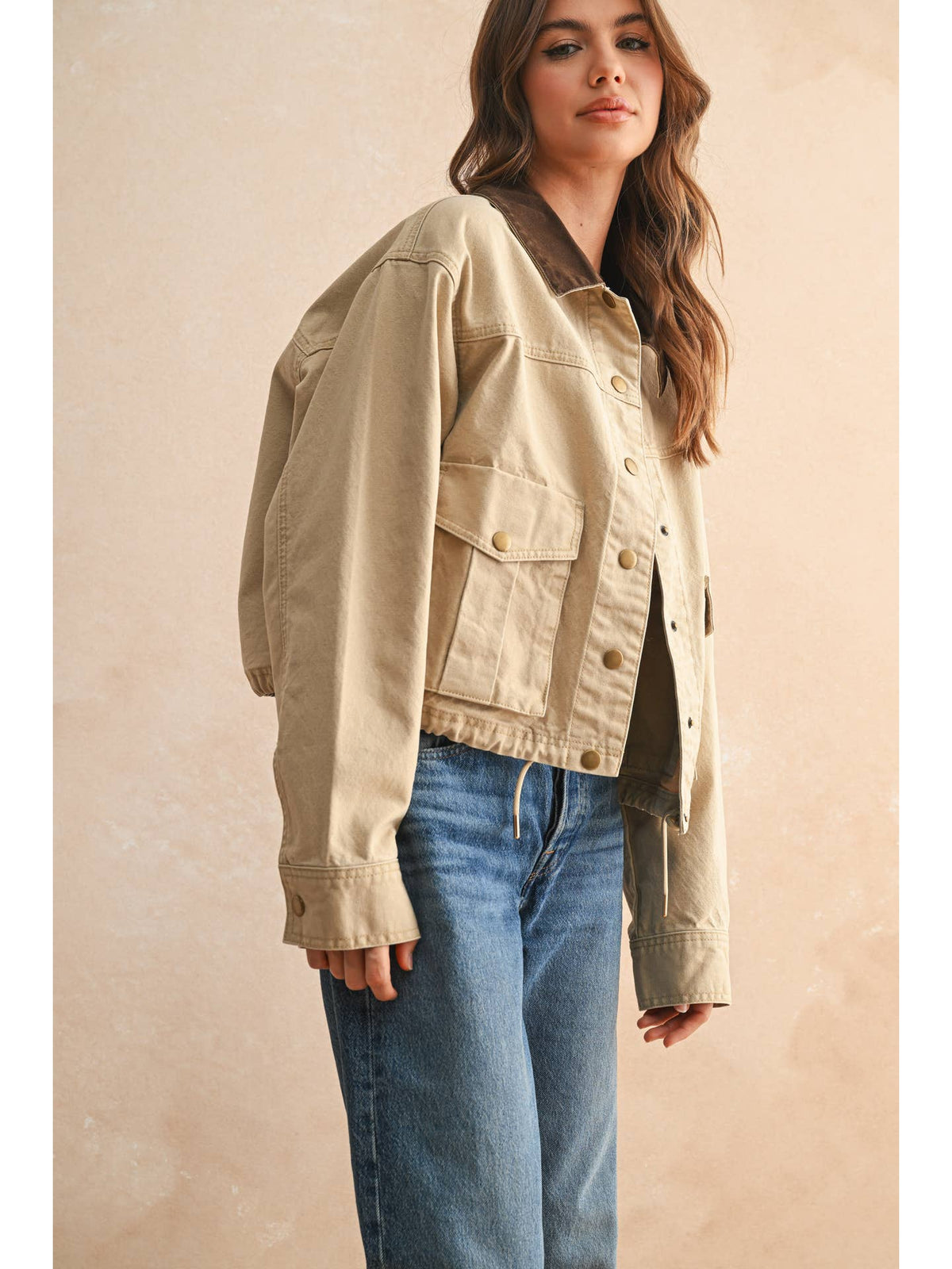 Collar Contrasted Utility Jacket Short Length