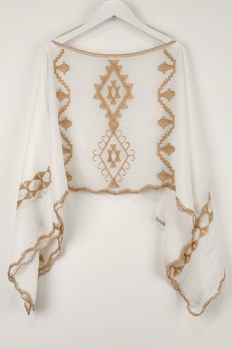Embroidered Cropped Kaftan Top