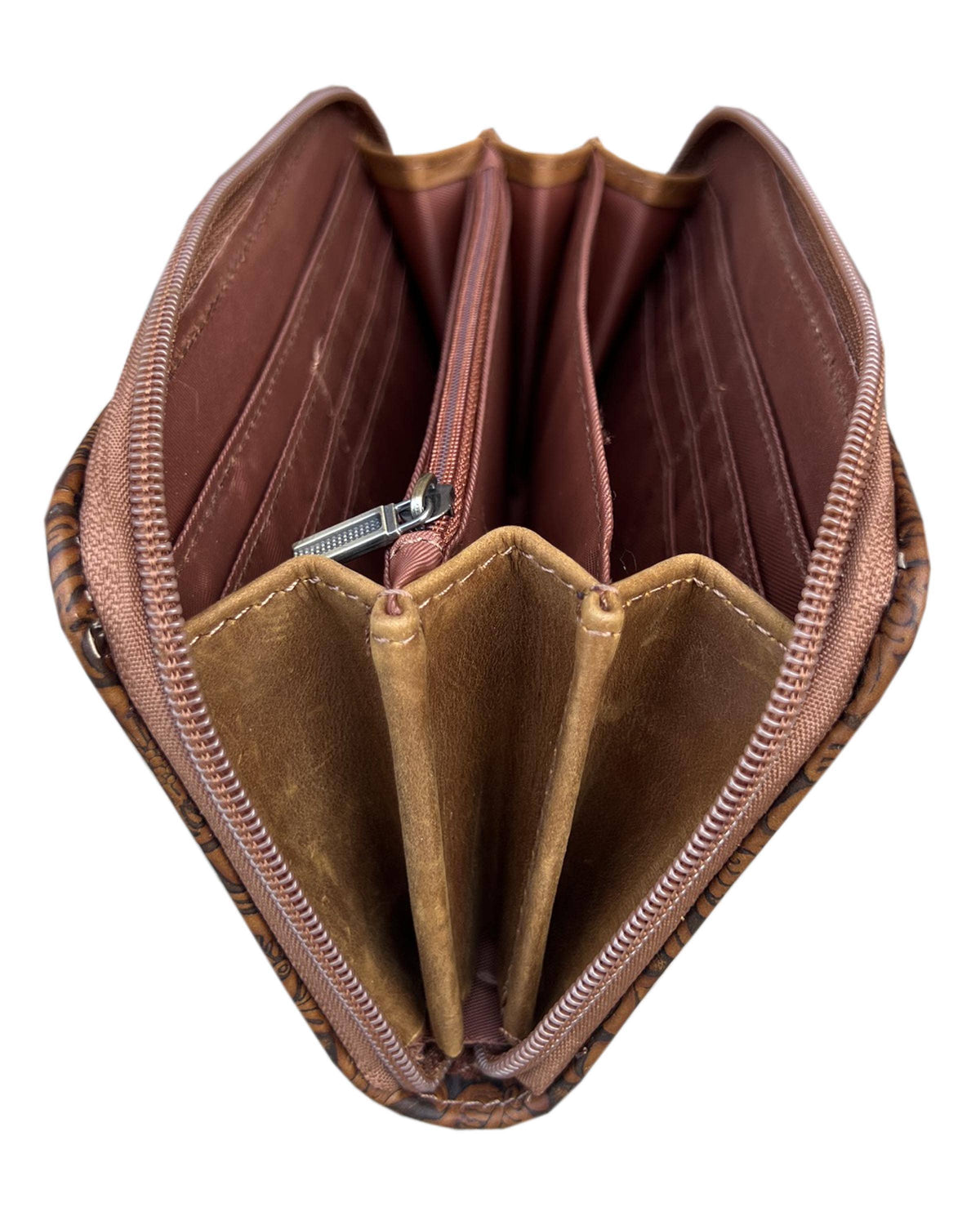 Vintage cowhide leather wallet with handle strap