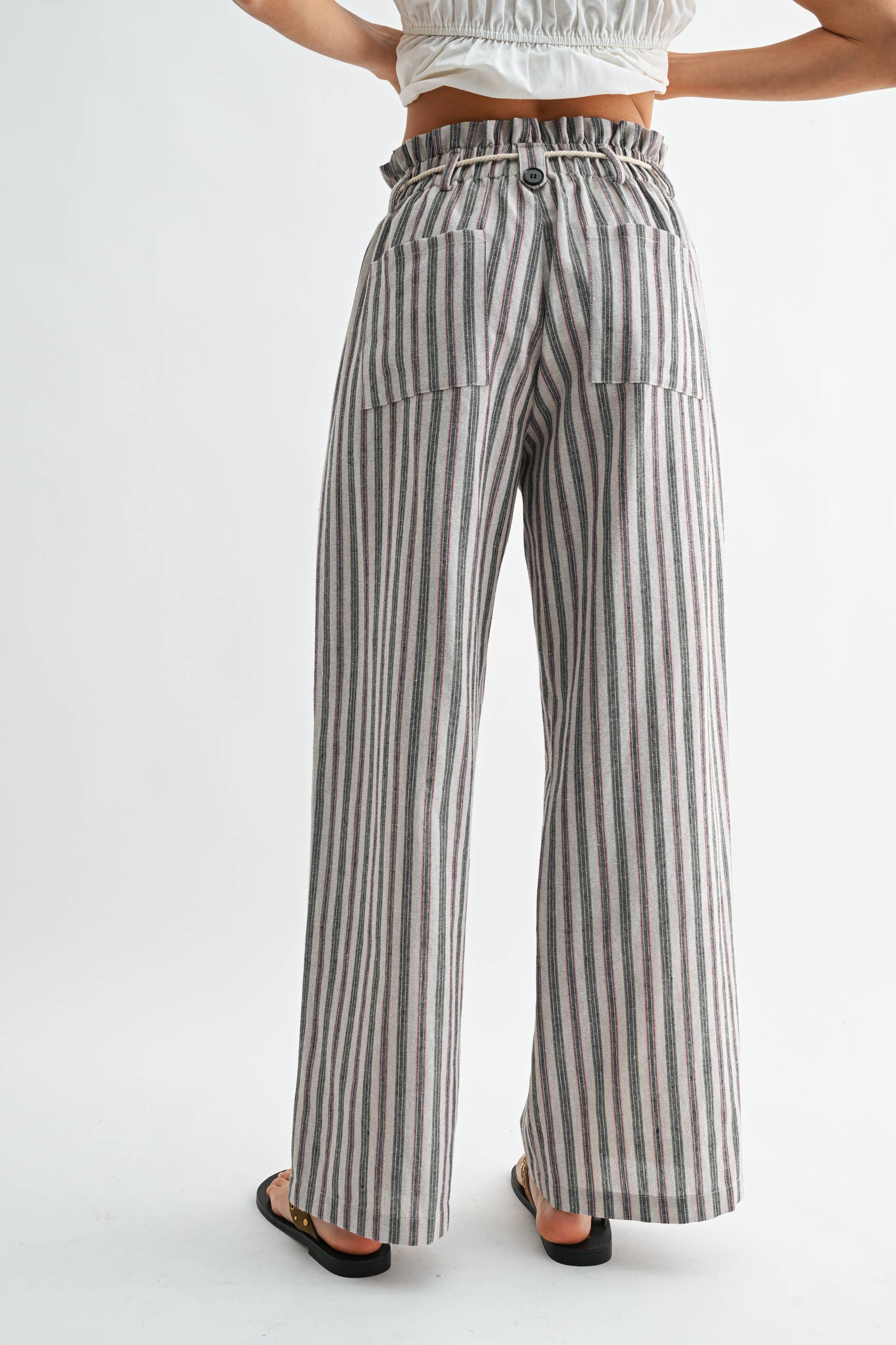 Striped Wide Leg Pants with Drawstring