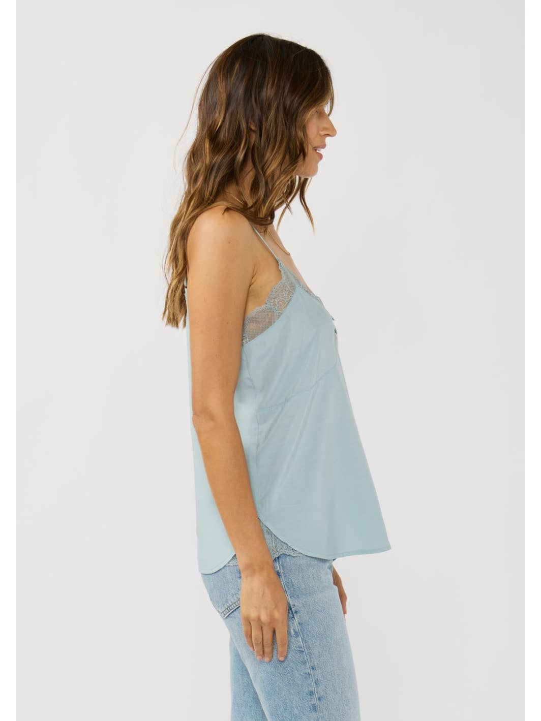 Lace Trim Cami Top w/ Buttons