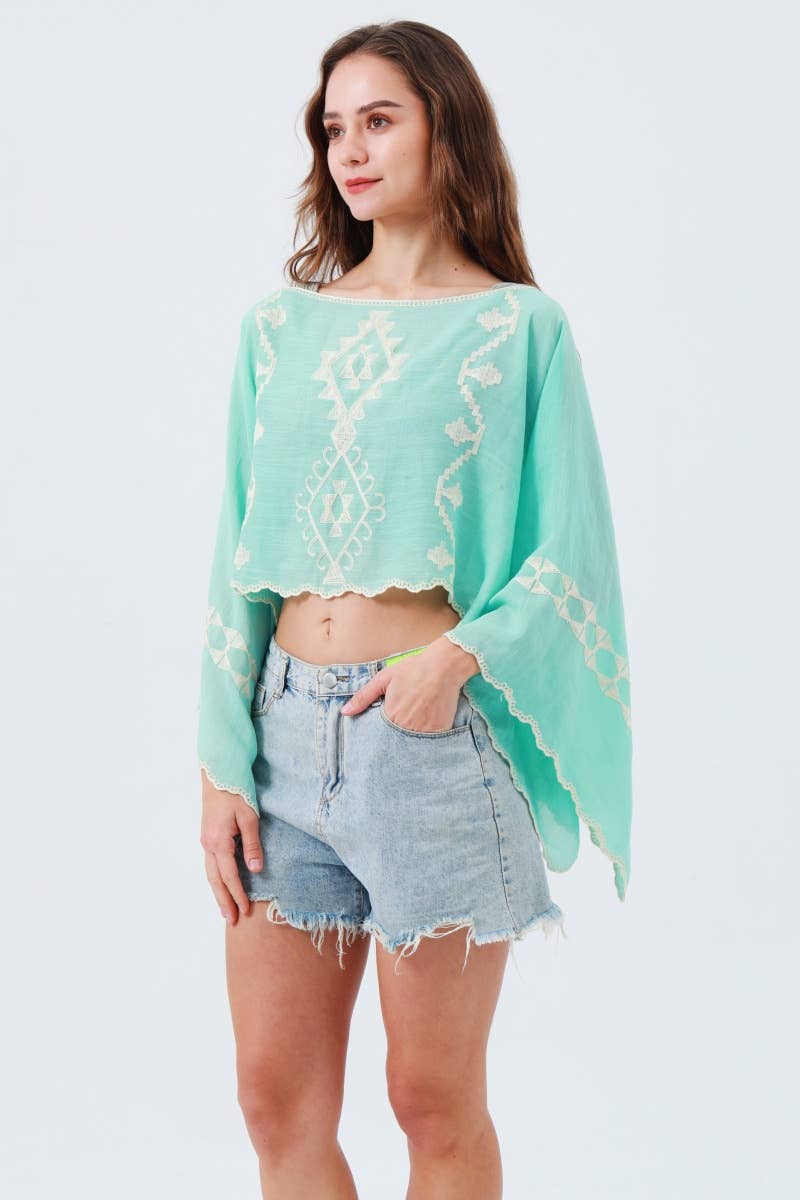 Embroidered Cropped Kaftan Top