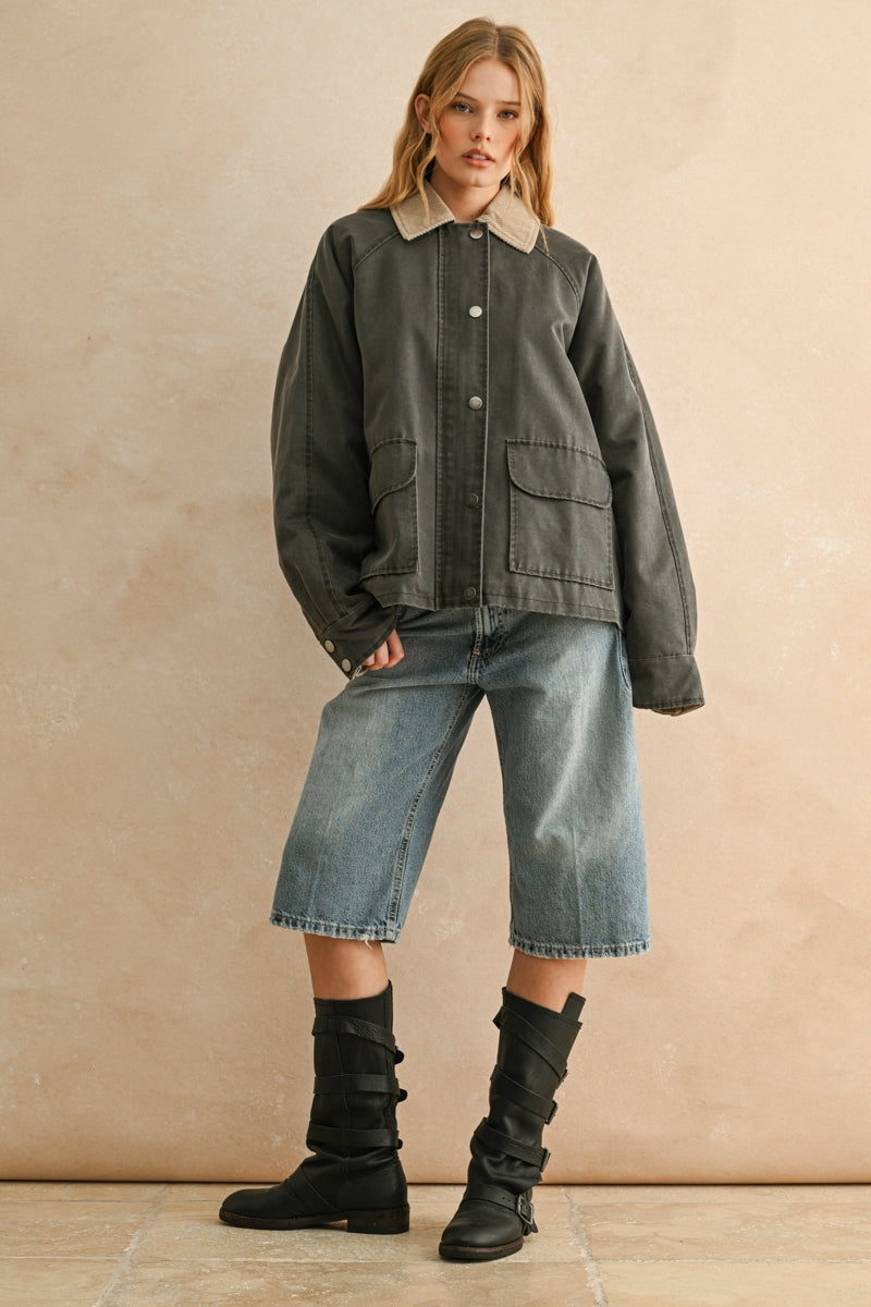 Collar Contrasted Utility Jacket