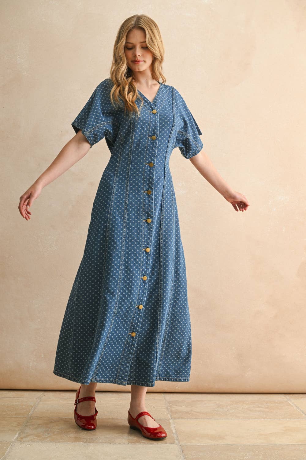 Dot Detail Botton Dress