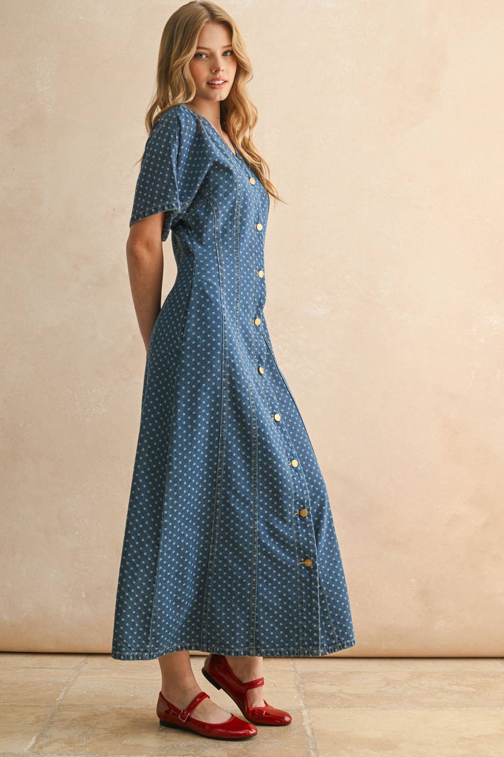 Dot Detail Botton Dress