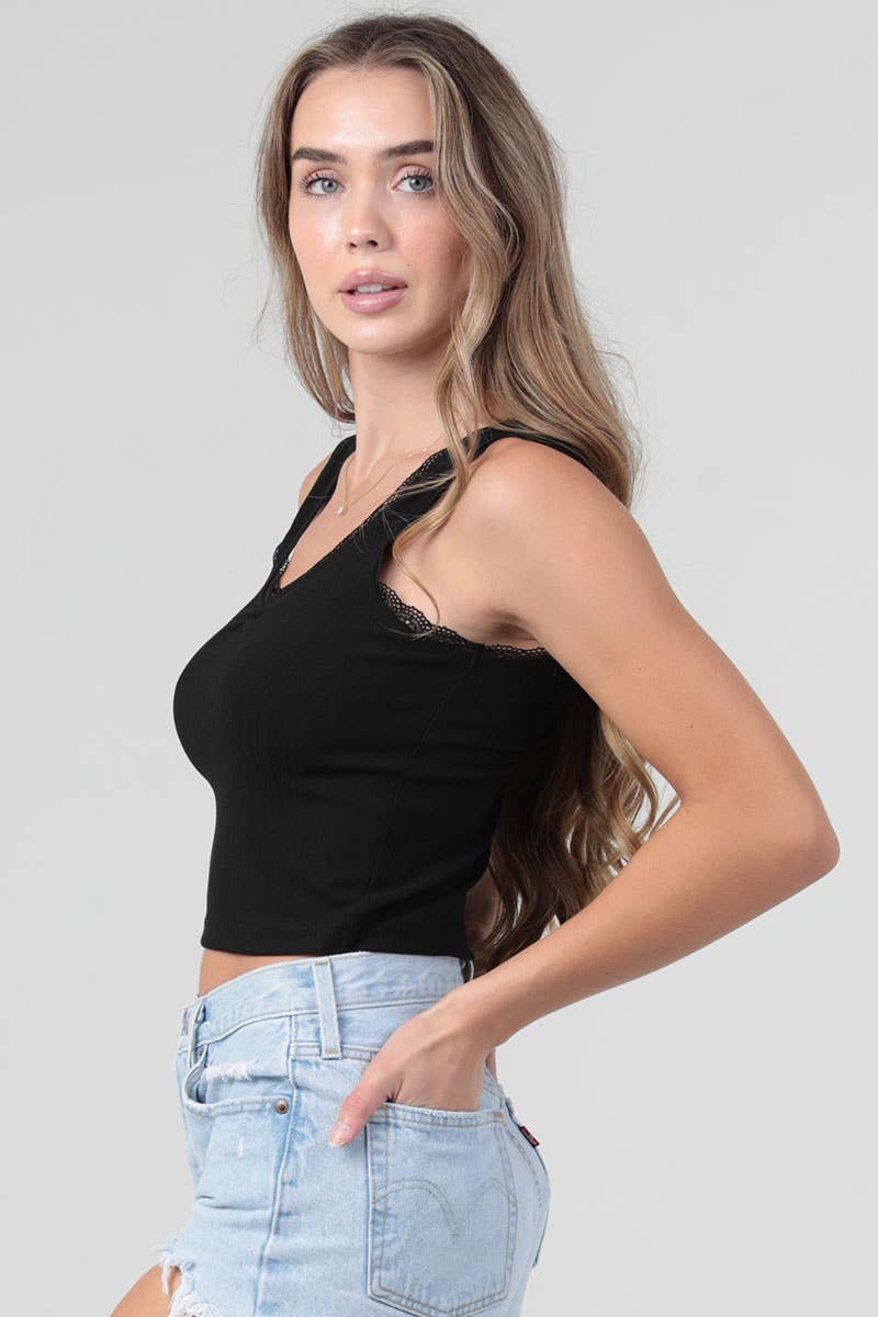 Lace Trim Cinch Bust Tank Top