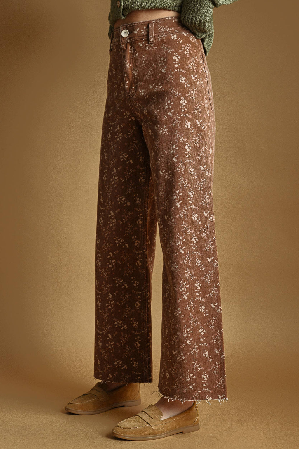 Floral Print Denim Pants
