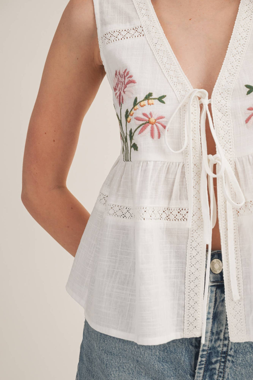 Embroidered Linen Vest