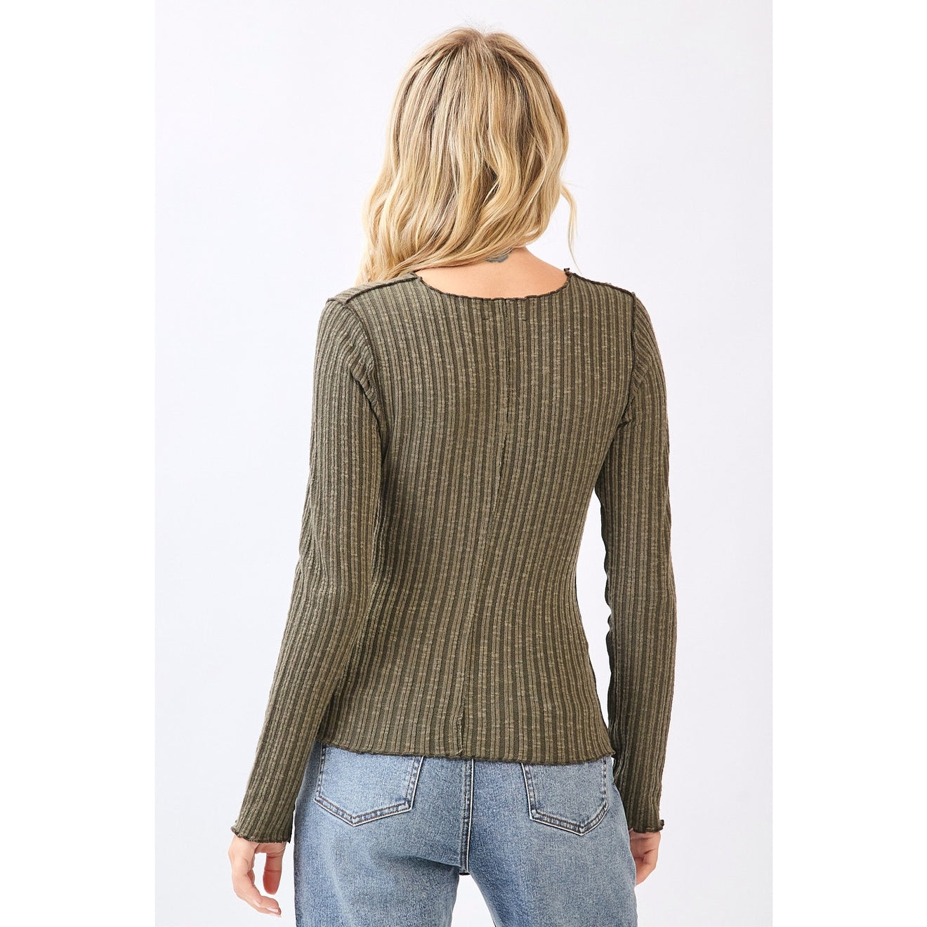 Lettuce Hem Long Sleeve Ribbed Knit Sweater
