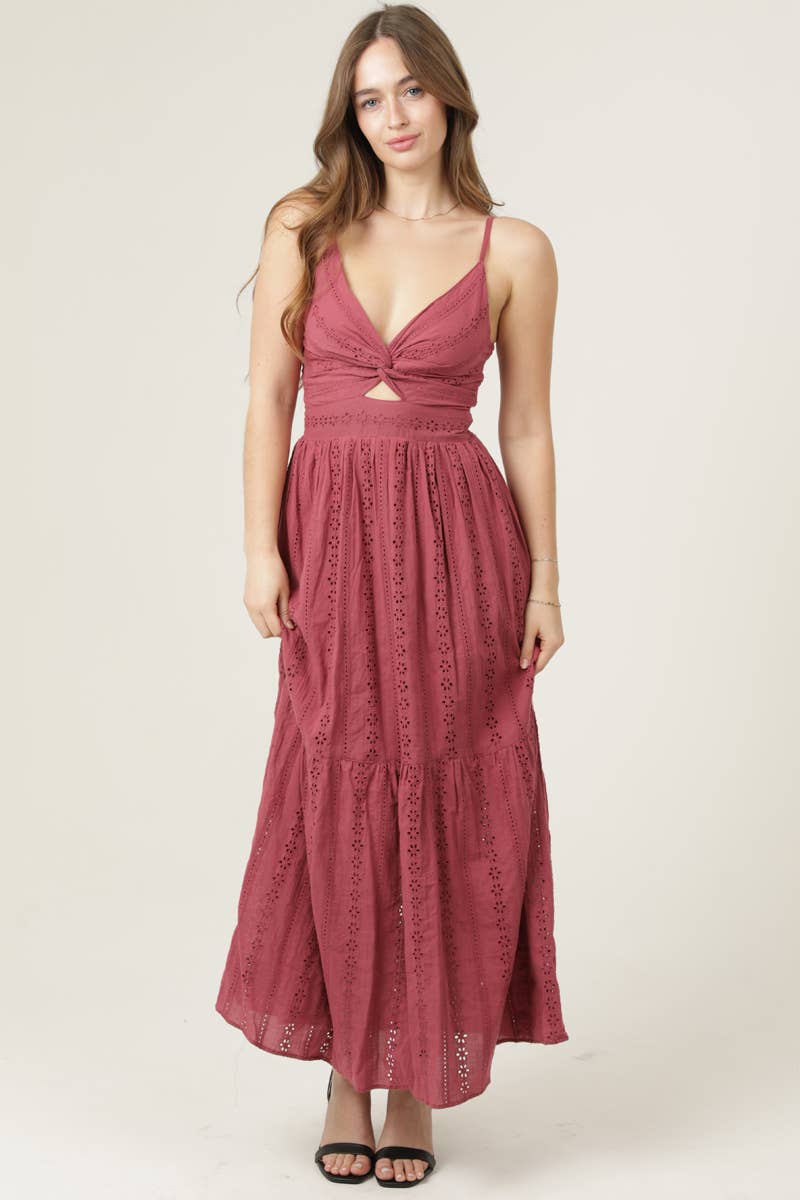 Embroidered Twist Front Maxi Dress