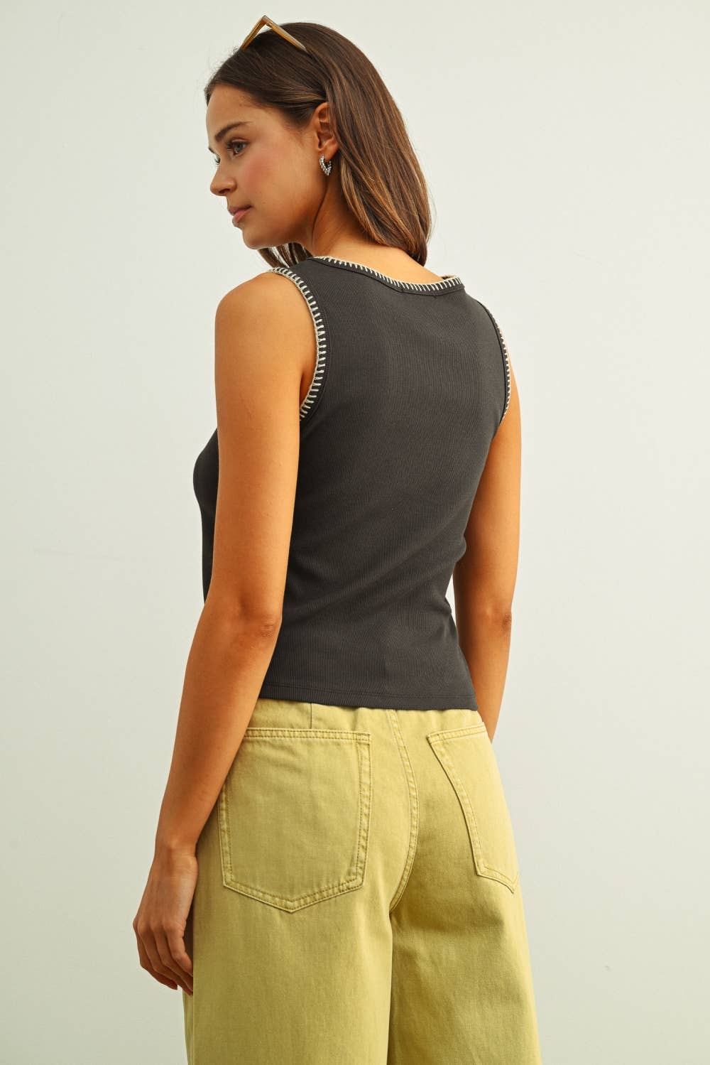 Ribbed Knit Top with Stitch Detail