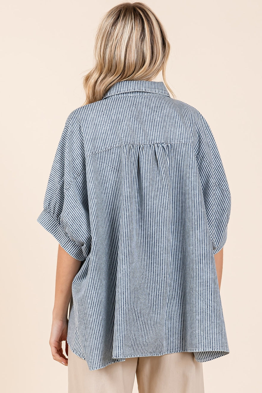 Striped Print Dolman Button Down Shirt