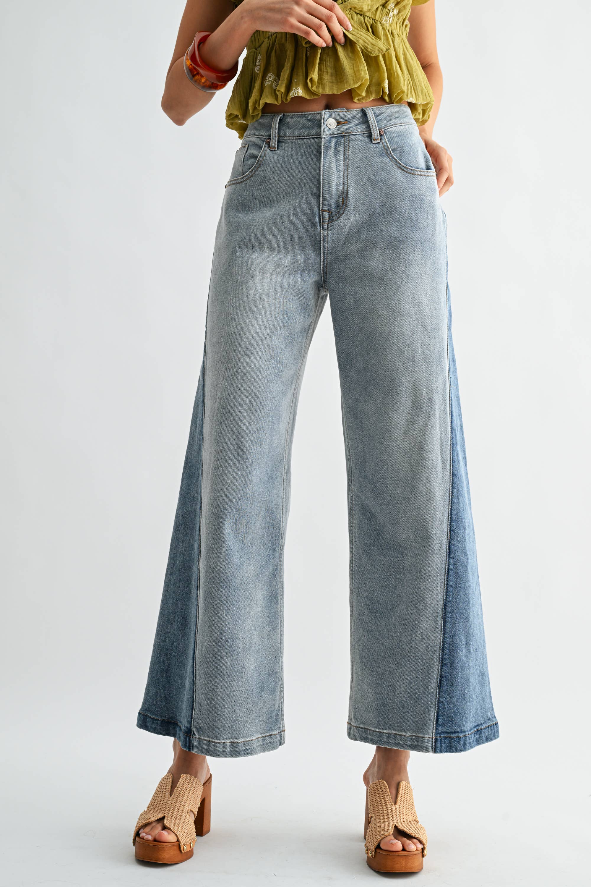 Wide-Leg Two-Tone Jeans