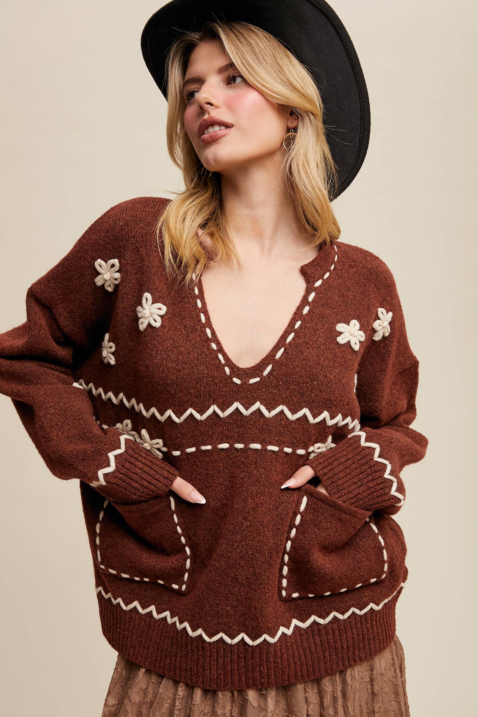 Embroidered Knit Sweater