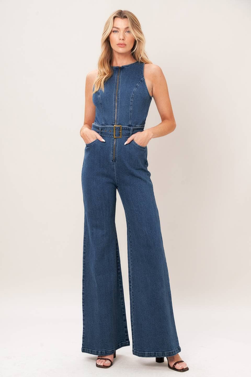 A washed denim jumpsuit