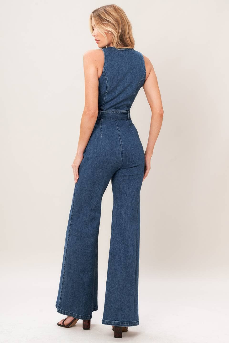 A washed denim jumpsuit