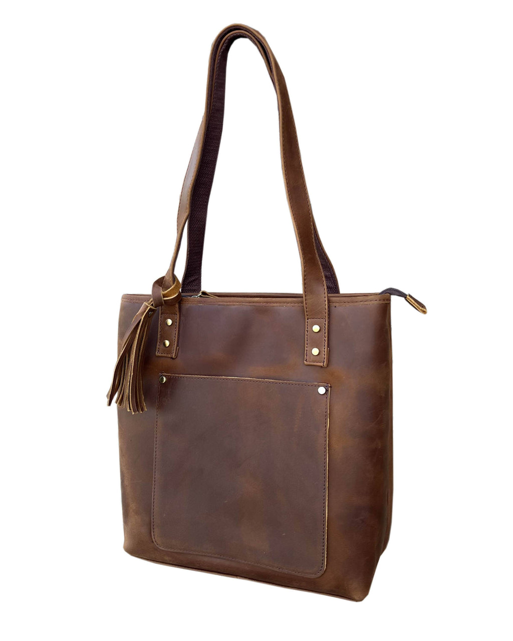 Vintage cowhide leather tote shoulder bag