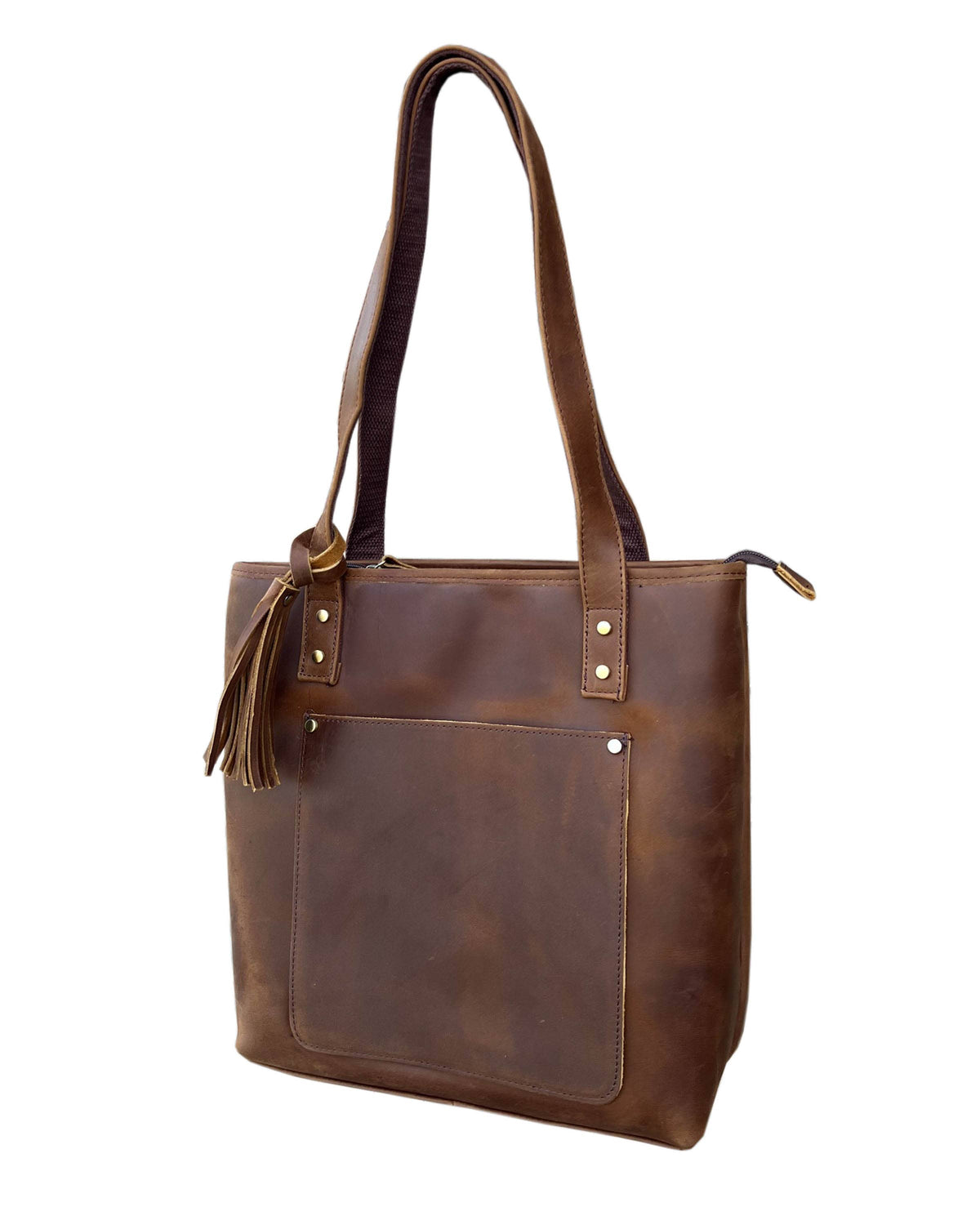 Vintage cowhide leather tote shoulder bag