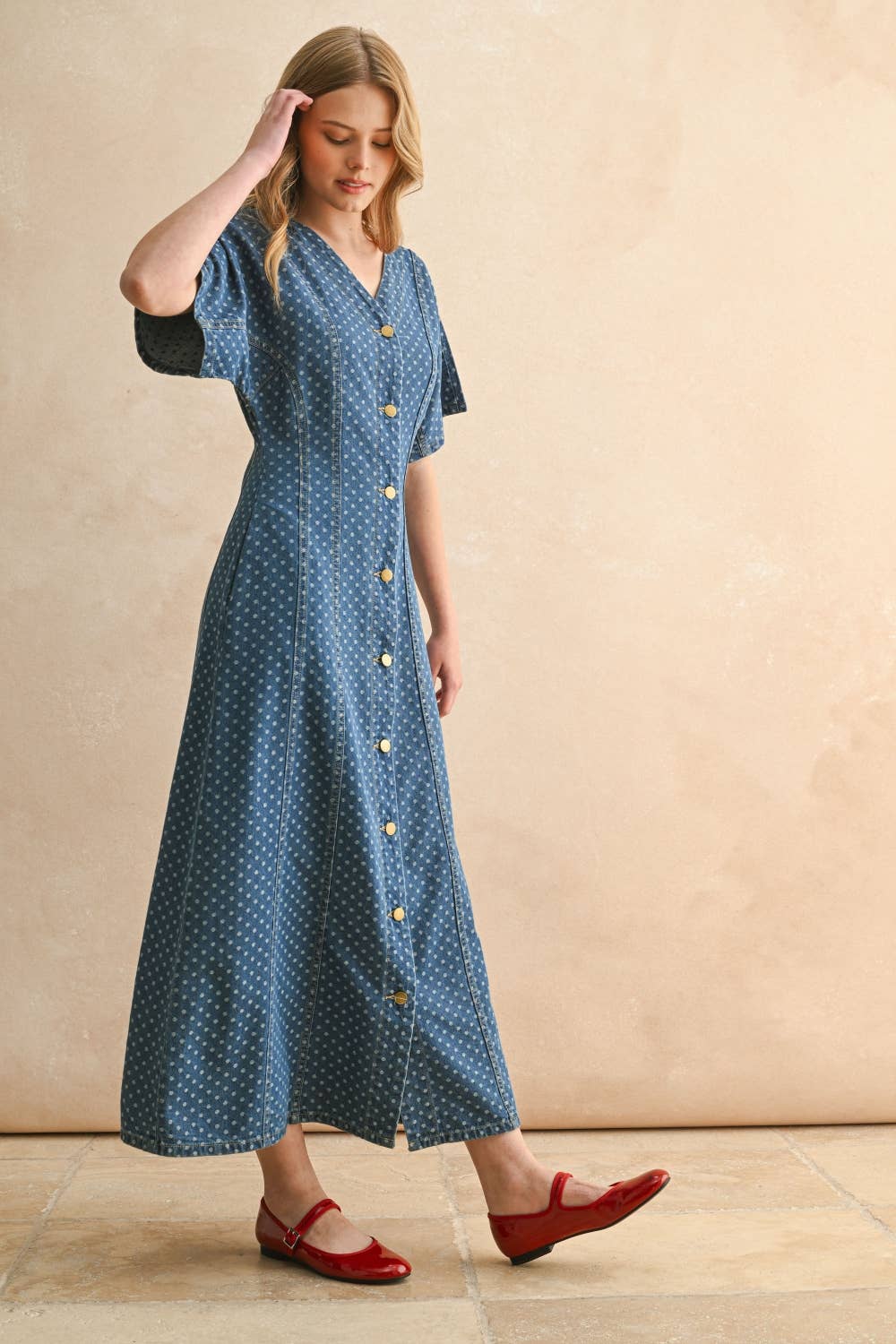 Dot Detail Botton Dress
