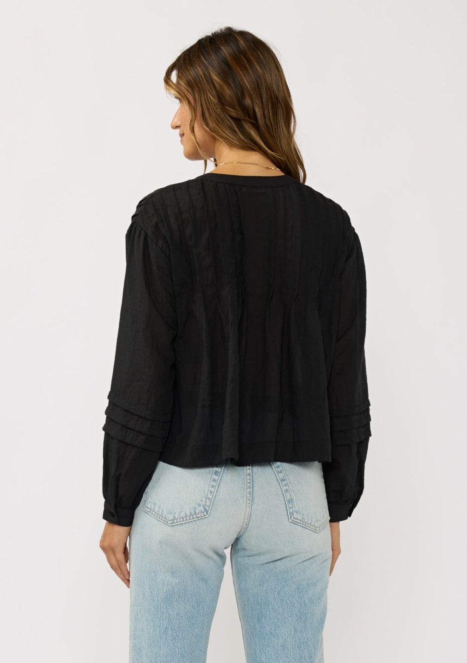 Pintuck Pleated Button-Down Blouse