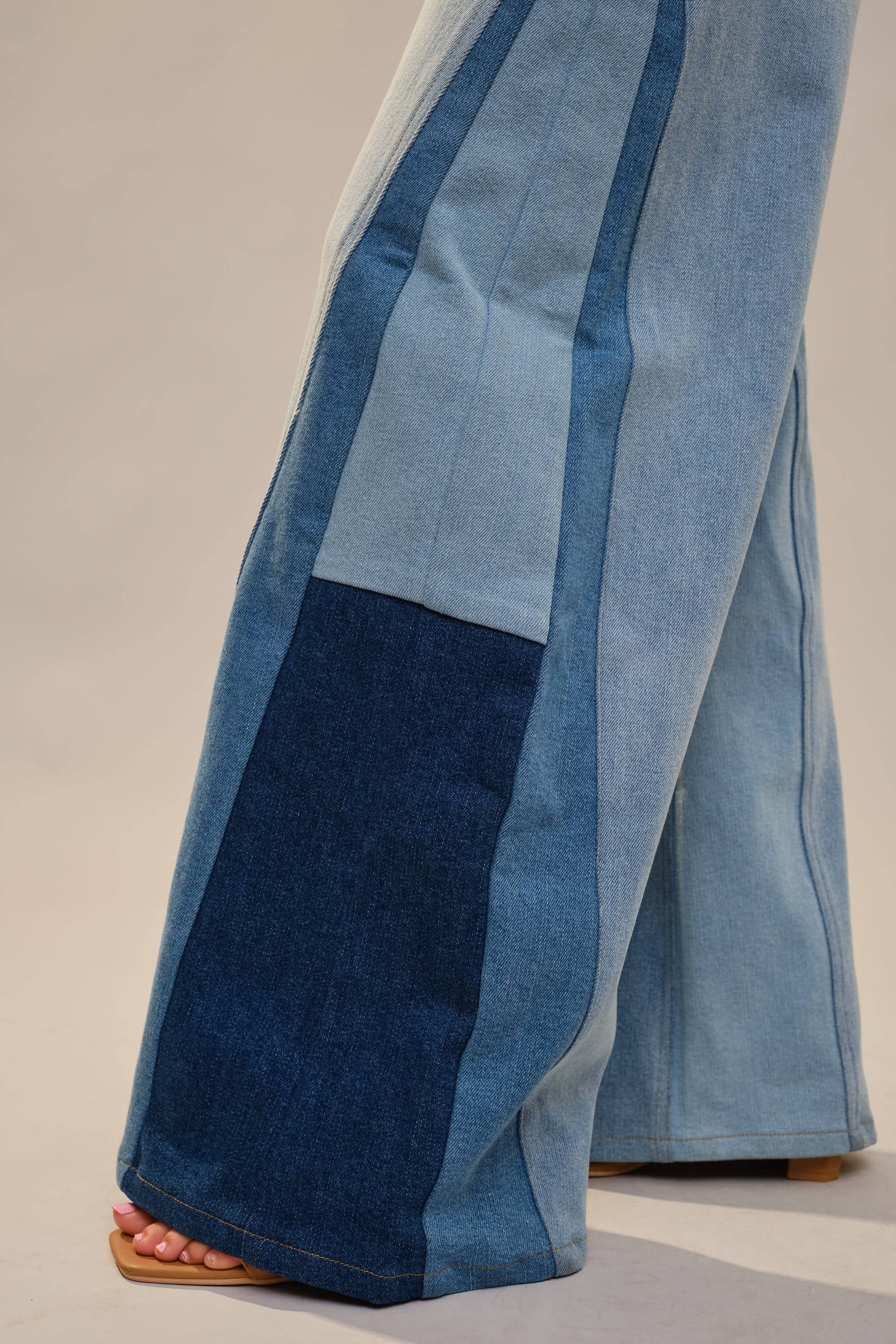 High Rise Super Wide Leg Color Block Jeans