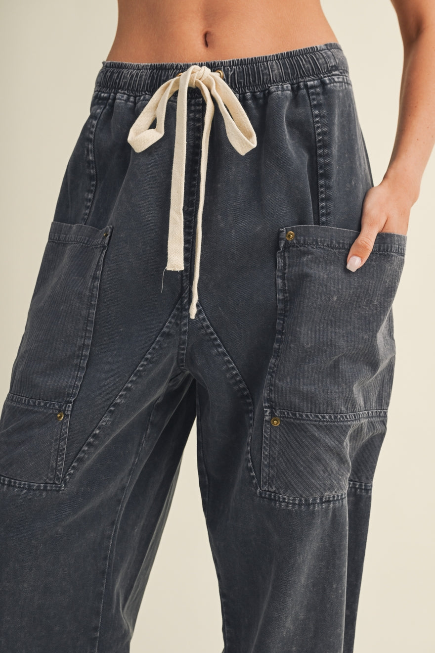 Drawstring Waist Wide Leg Utility Trouser