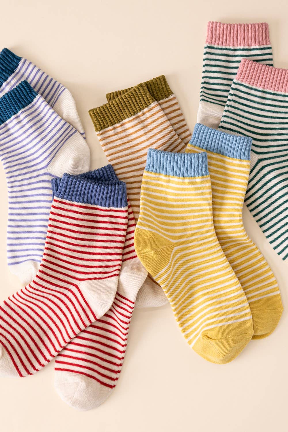 Striped Ribbed Ankle Crew Socks