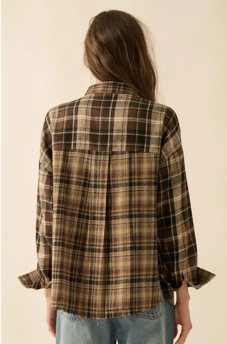 Plaid Loose Fit Flannel Shirt