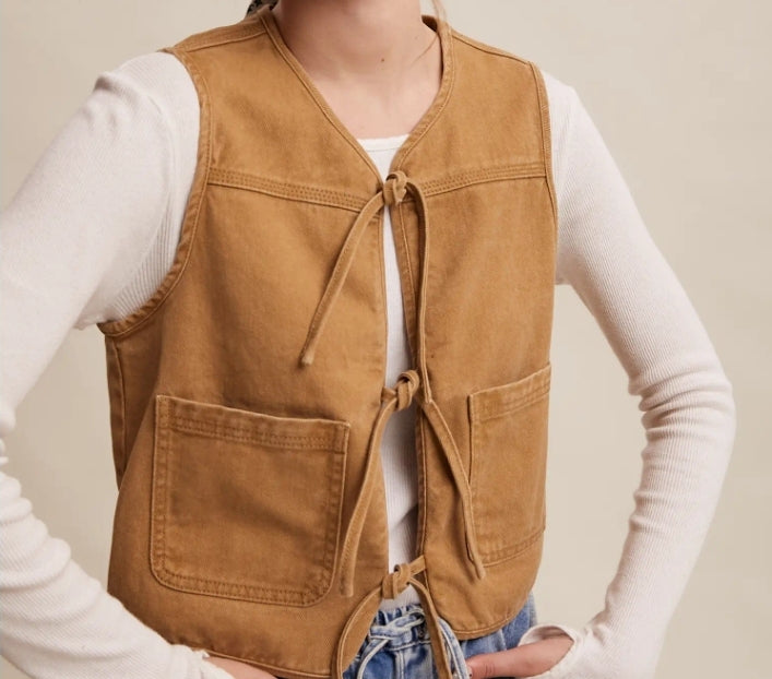 Front Tie Denim Vest