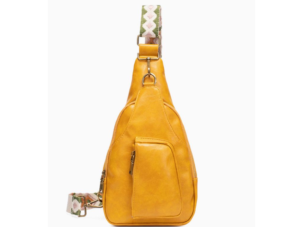 Embroidered Strap Sling Crossbody Bag