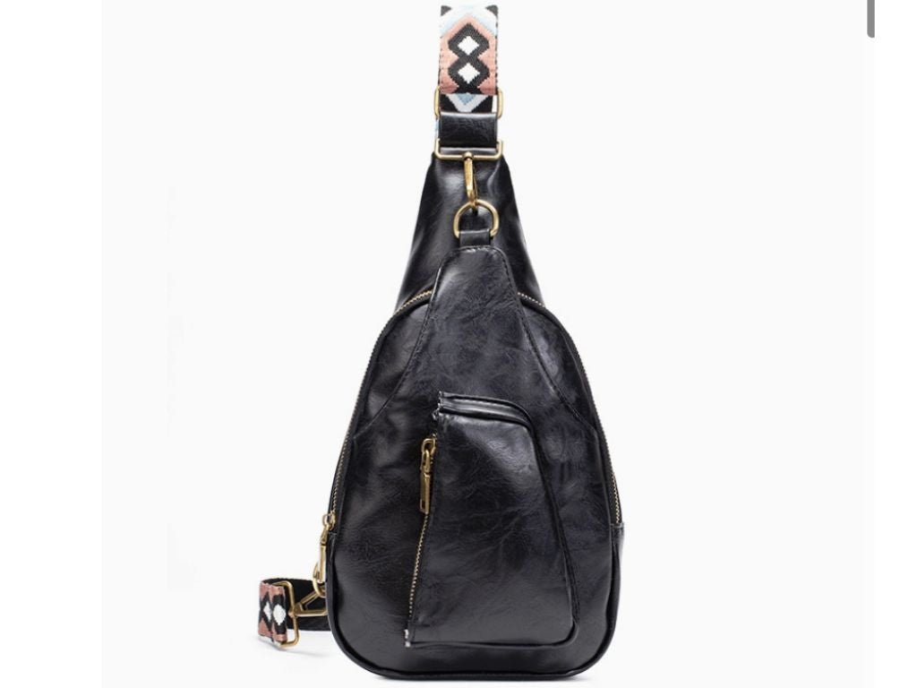 Embroidered Strap Sling Crossbody Bag