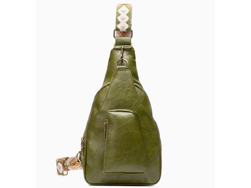Embroidered Strap Sling Crossbody Bag