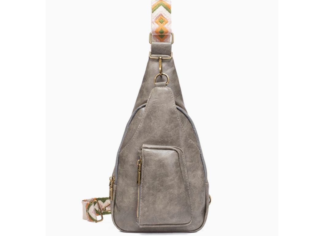 Embroidered Strap Sling Crossbody Bag